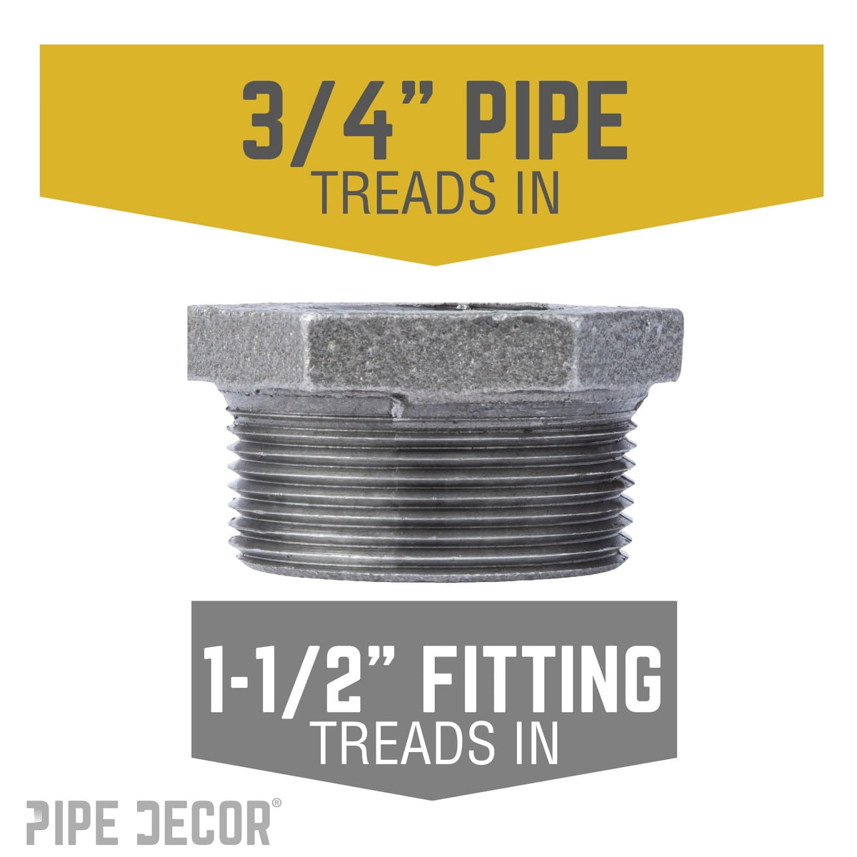 PIPE DECOR 1-1/2 in. x 3/4 in. black iron bushing pipe fitting