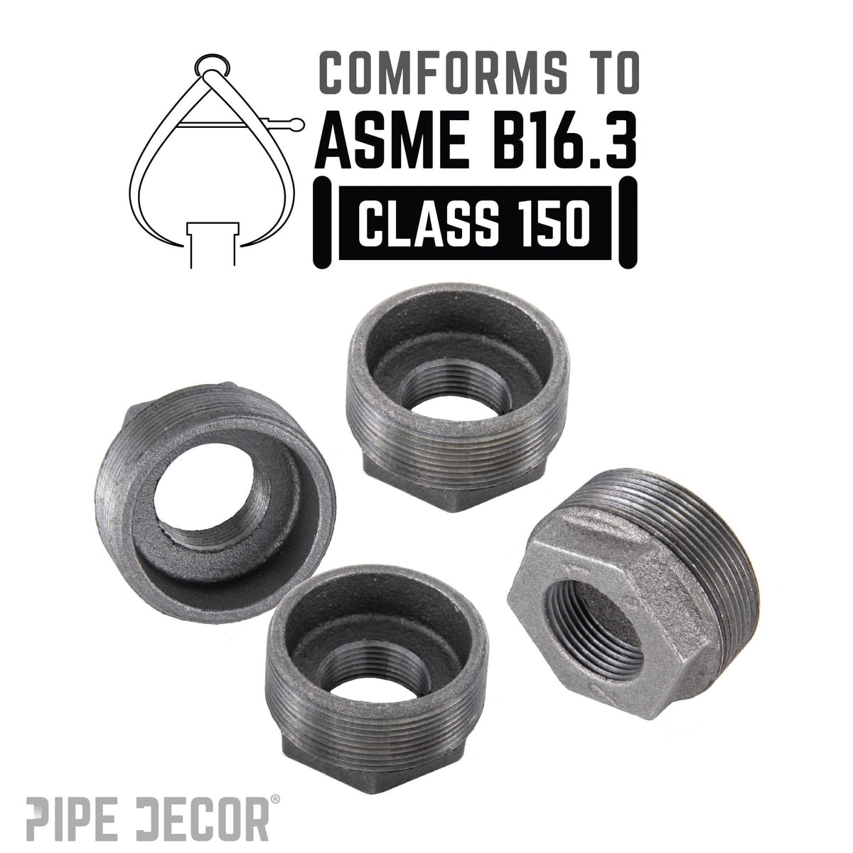 PIPE DECOR 1-1/4 in. x 1/2 in. black iron bushing pipe fitting