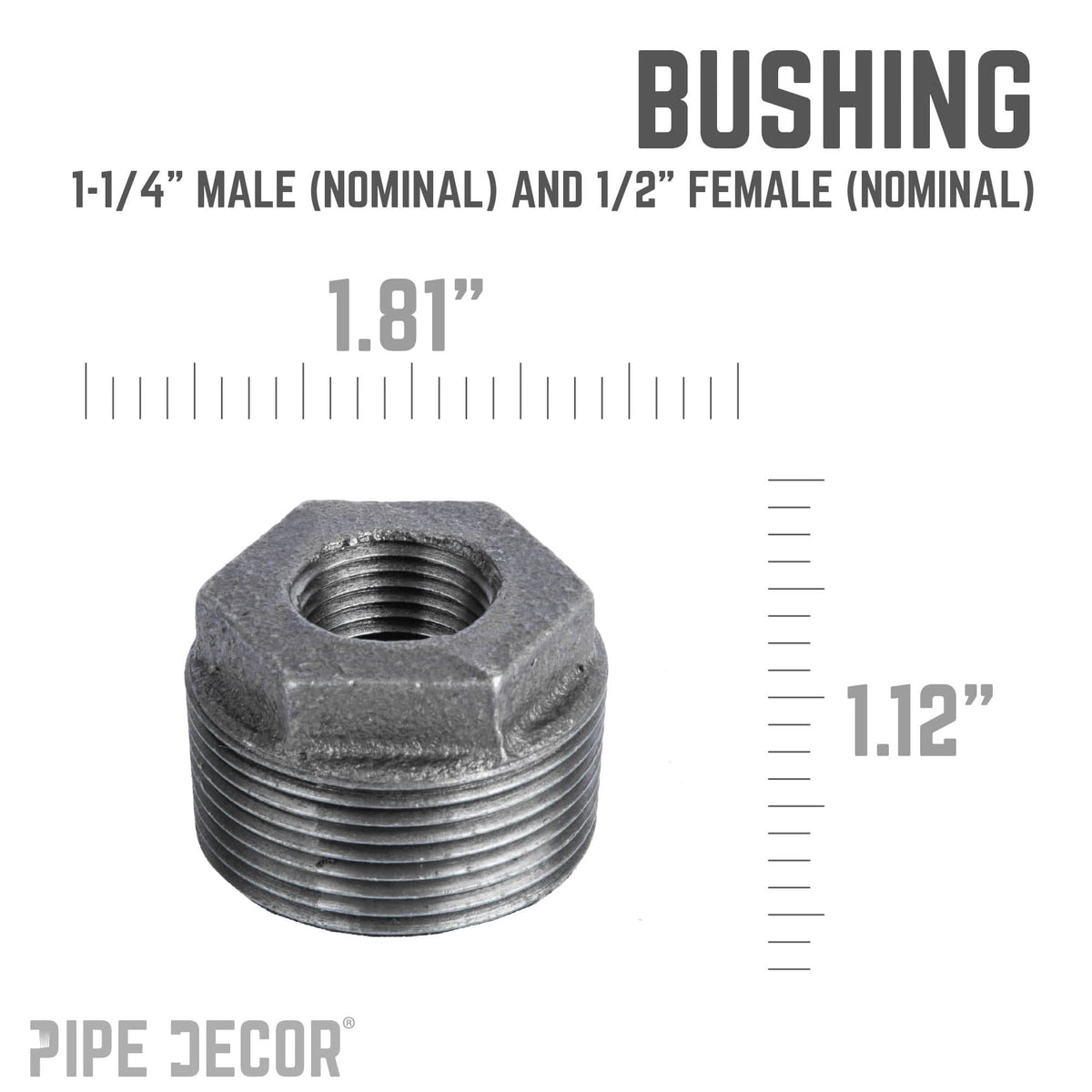 PIPE DECOR 1-1/4 in. x 1/2 in. black iron bushing pipe fitting
