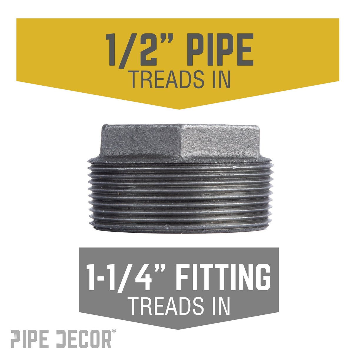 PIPE DECOR 1-1/4 in. x 1/2 in. black iron bushing pipe fitting
