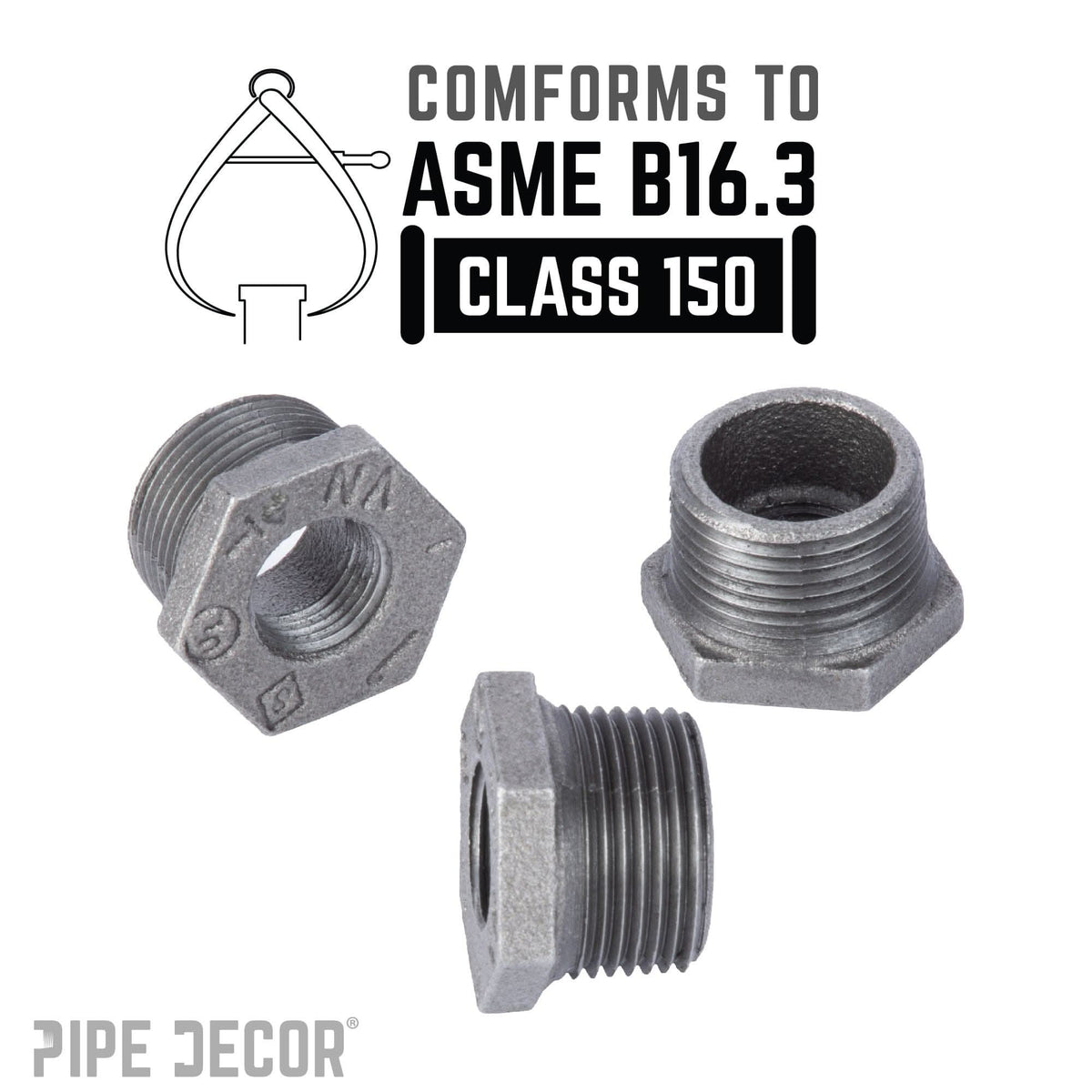 PIPE DECOR 1 in. x 1/4 in. black iron bushing pipe fitting, view 4