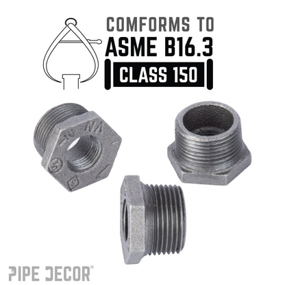 PIPE DECOR 1 in. x 1/4 in. black iron bushing pipe fitting, view 4