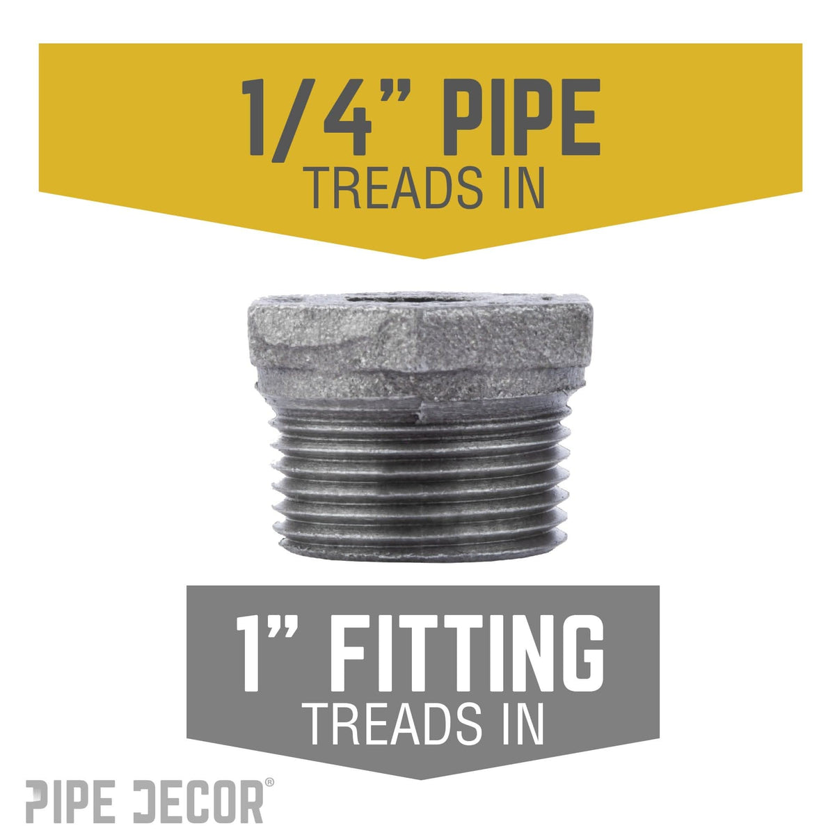 PIPE DECOR 1 in. x 1/4 in. black iron bushing pipe fitting, view 2