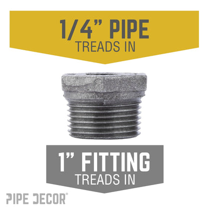 PIPE DECOR 1 in. x 1/4 in. black iron bushing pipe fitting, view 2