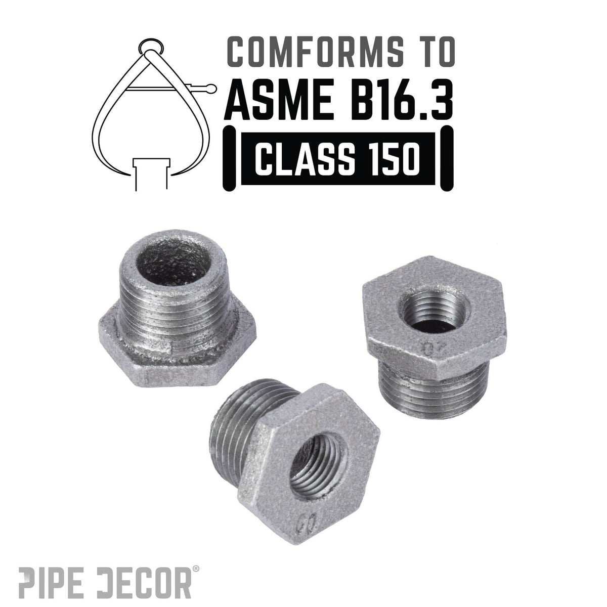 PIPE DECOR 1/2 in. x 1/4 in. black iron bushing pipe fitting, view 4