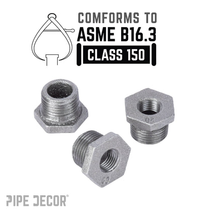 PIPE DECOR 1/2 in. x 1/4 in. black iron bushing pipe fitting, view 4