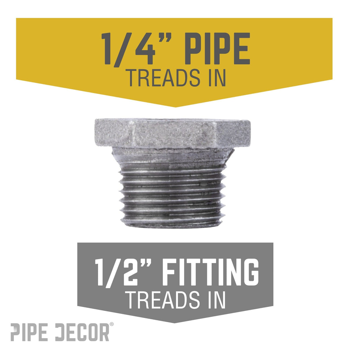 PIPE DECOR 1/2 in. x 1/4 in. black iron bushing pipe fitting, view 2