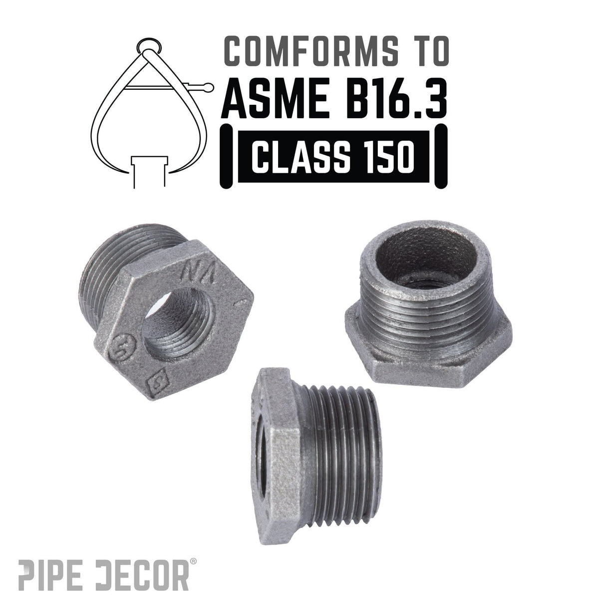 PIPE DECOR 1/2 in. x 3/8 in. black iron bushing pipe fitting, view 4
