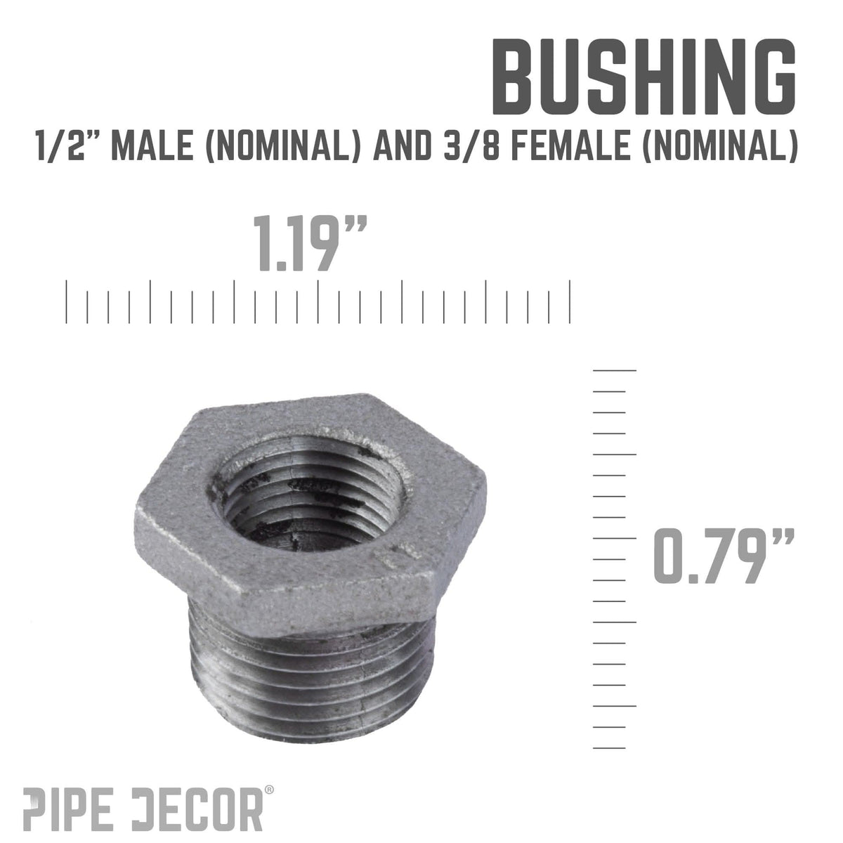 PIPE DECOR 1/2 in. x 3/8 in. black iron bushing pipe fitting, view 3