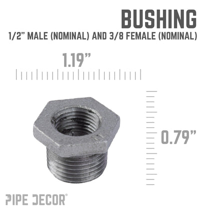 PIPE DECOR 1/2 in. x 3/8 in. black iron bushing pipe fitting, view 3