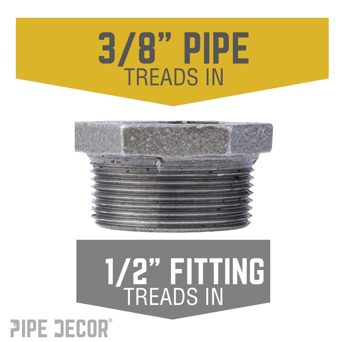 PIPE DECOR 1/2 in. x 3/8 in. black iron bushing pipe fitting, view 2