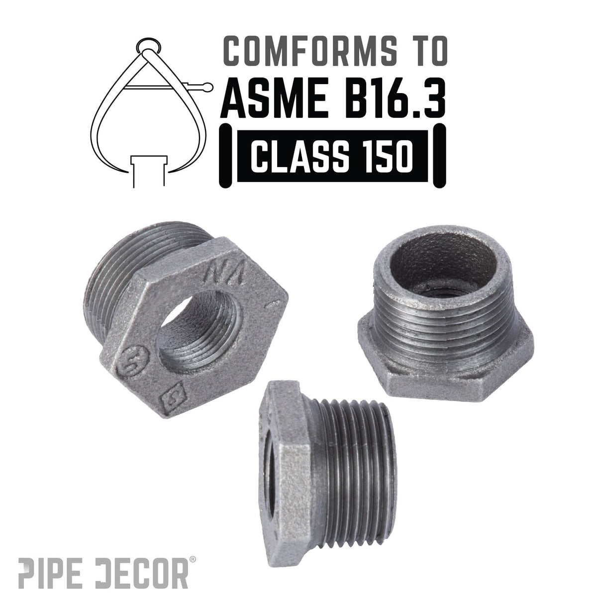 PIPE DECOR 2 in. x 1-1/4 in. black iron bushing pipe fitting, view 4