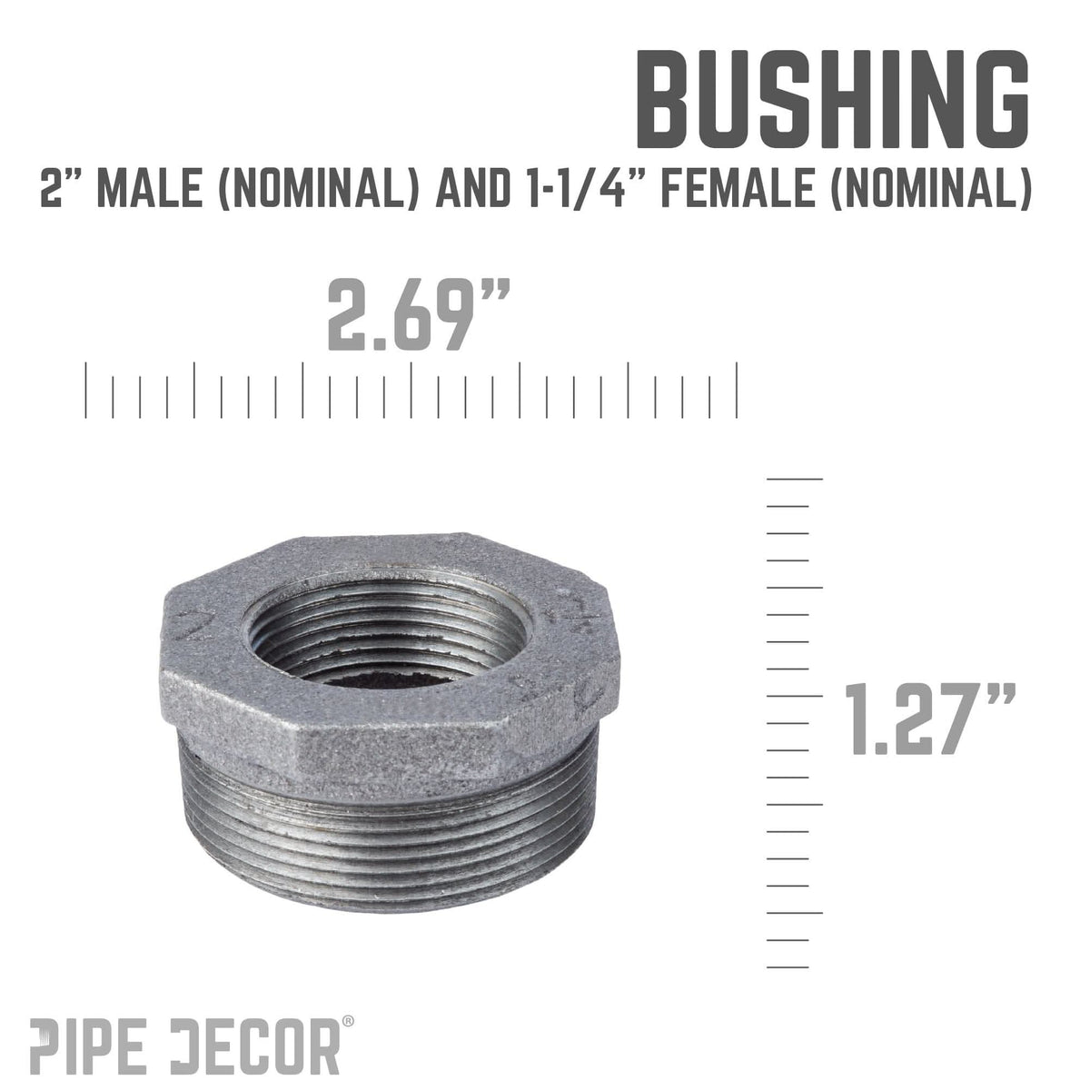 PIPE DECOR 2 in. x 1-1/4 in. black iron bushing pipe fitting, view 3