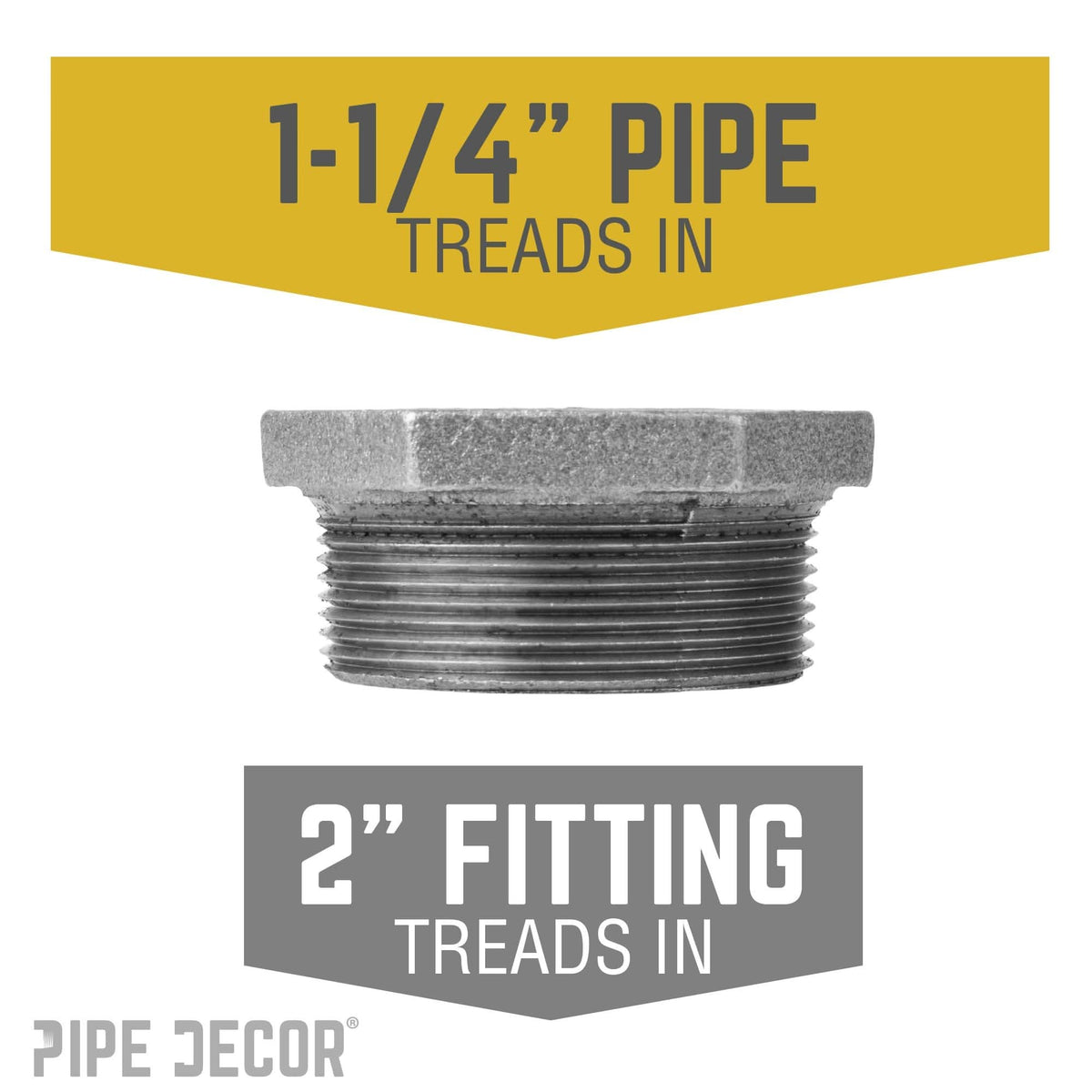 PIPE DECOR 2 in. x 1-1/4 in. black iron bushing pipe fitting, view 2