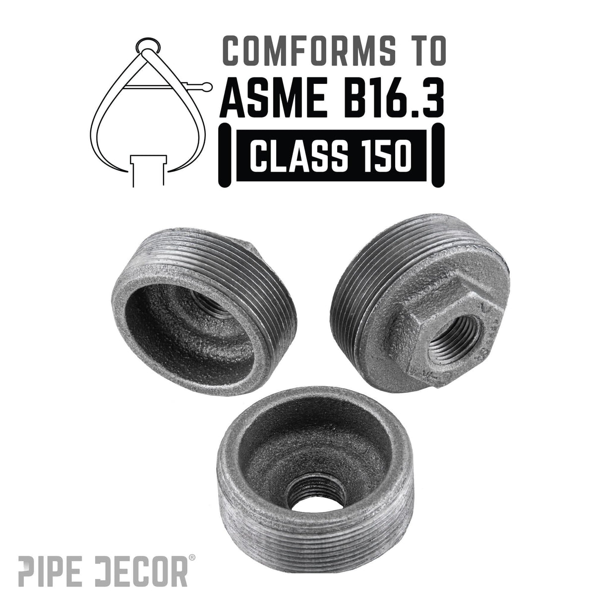 PIPE DECOR 2 in. x 1/2 in. black iron bushing pipe fitting, view 4
