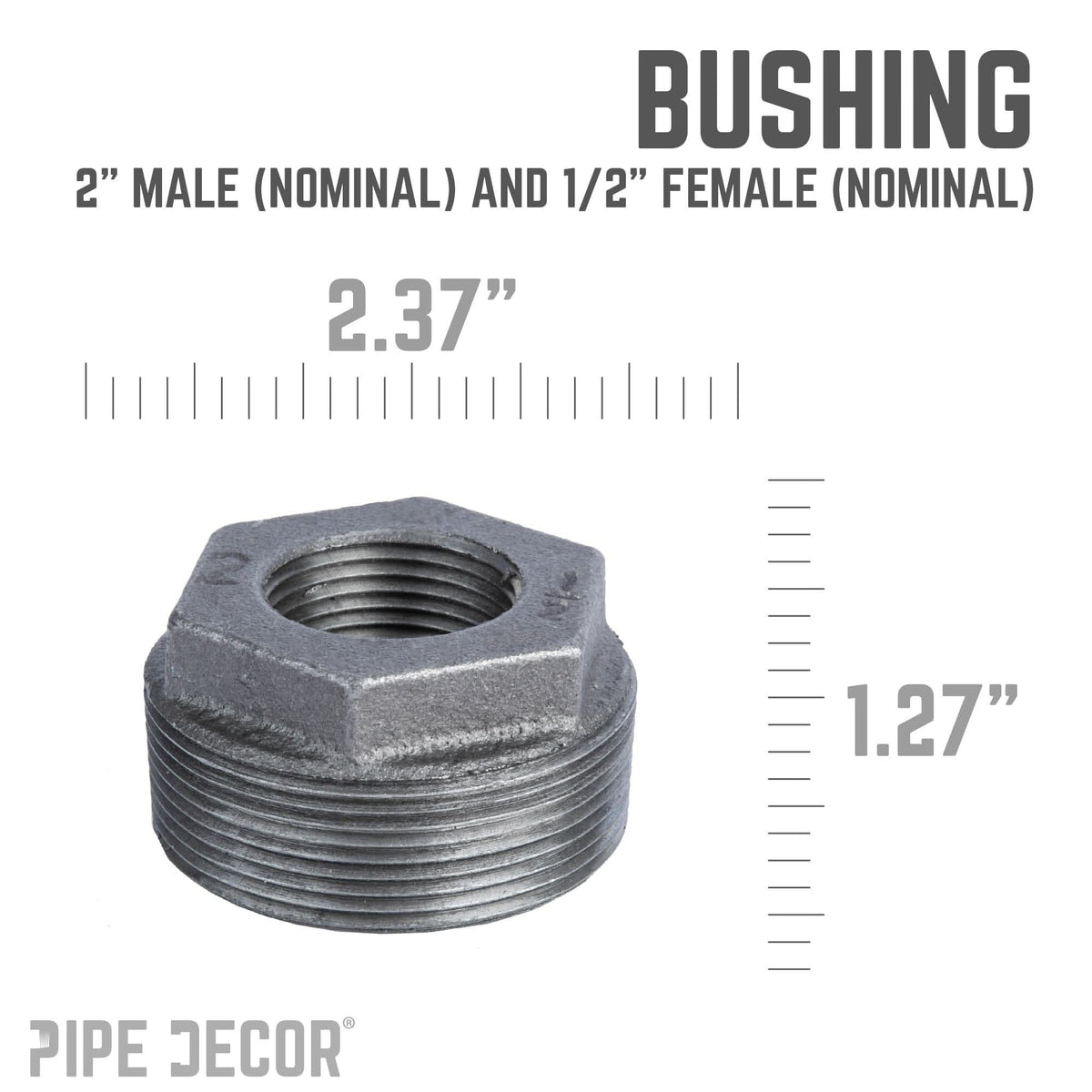 PIPE DECOR 2 in. x 1/2 in. black iron bushing pipe fitting, view 3