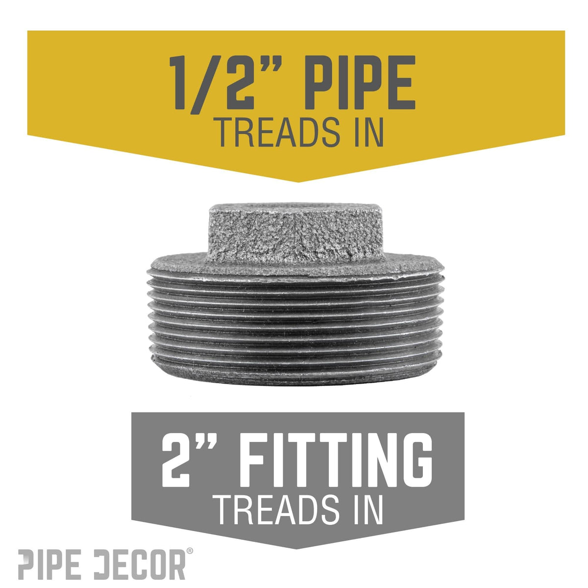 PIPE DECOR 2 in. x 1/2 in. black iron bushing pipe fitting, view 2