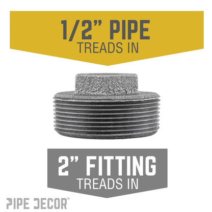PIPE DECOR 2 in. x 1/2 in. black iron bushing pipe fitting, view 2