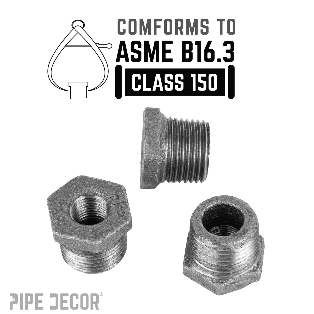 PIPE DECOR 3/8 in. x 1/8 in. black iron bushing pipe fitting, view 4