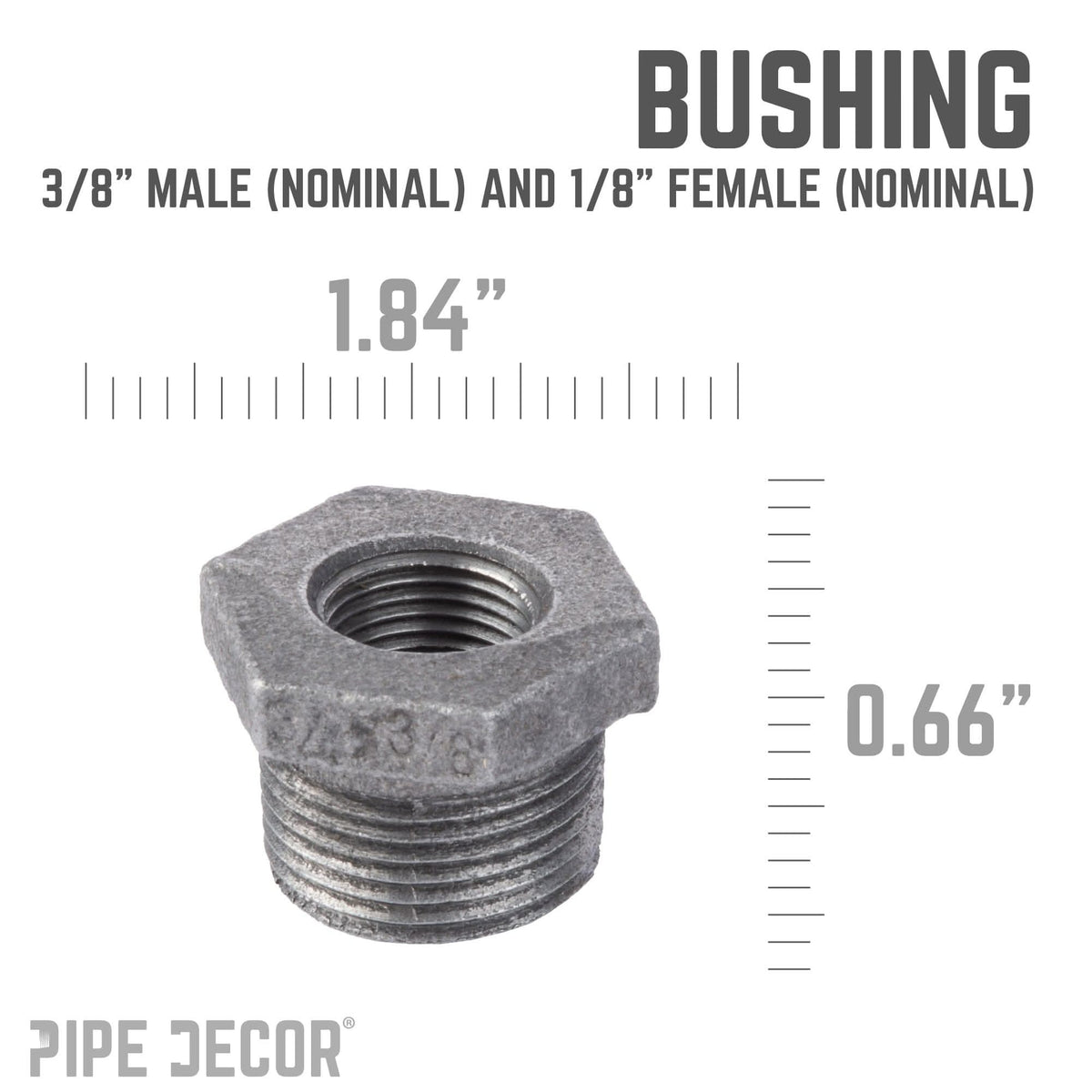 PIPE DECOR 3/8 in. x 1/8 in. black iron bushing pipe fitting, view 3