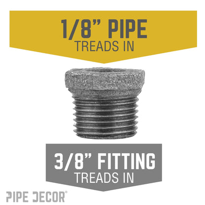 PIPE DECOR 3/8 in. x 1/8 in. black iron bushing pipe fitting, view 2