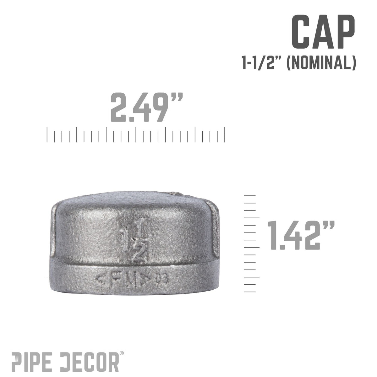 PIPE DECOR 1-1/2 in. black iron cap pipe fitting