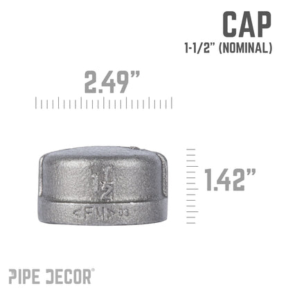PIPE DECOR 1-1/2 in. black iron cap pipe fitting