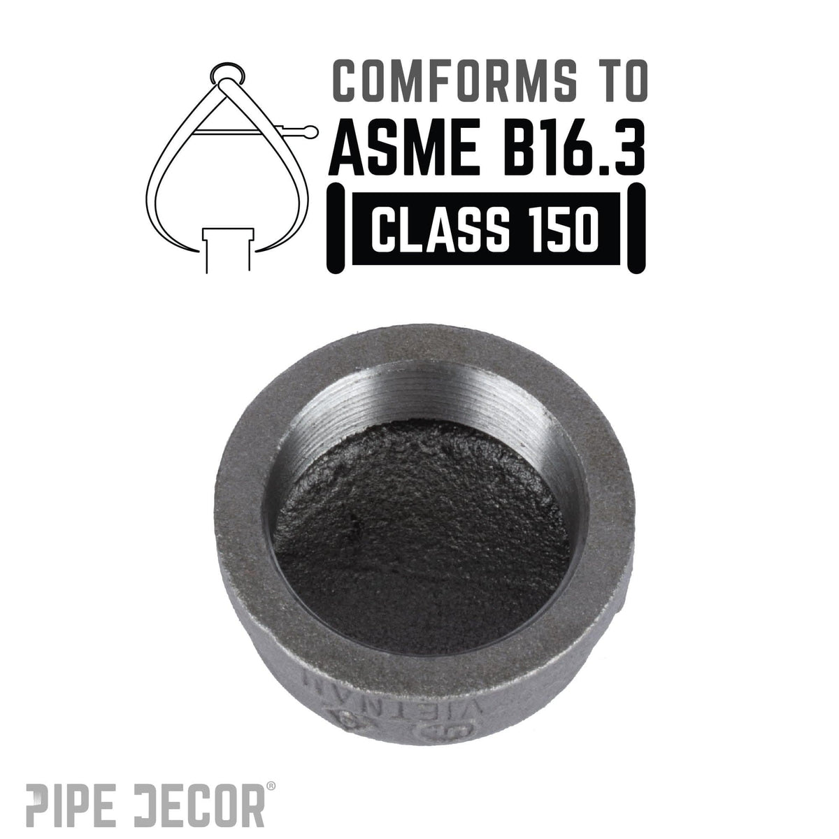 PIPE DECOR 1-1/2 in. black iron cap pipe fitting