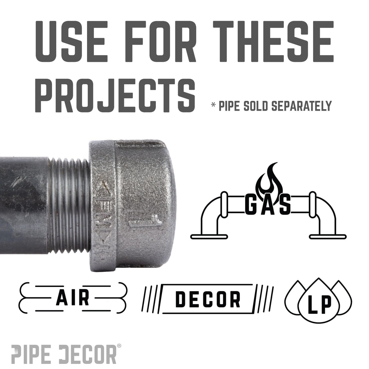PIPE DECOR 1 in. black iron cap pipe fitting, view 5
