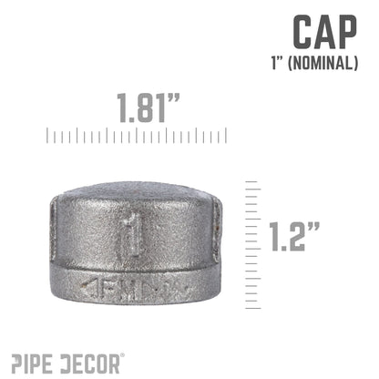 PIPE DECOR 1 in. black iron cap pipe fitting, view 2