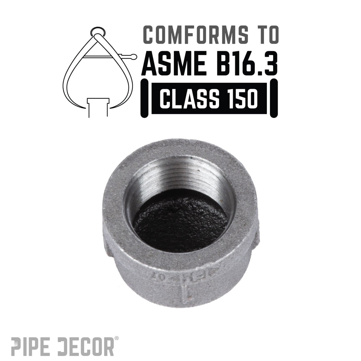 PIPE DECOR 1 in. black iron cap pipe fitting, view 4