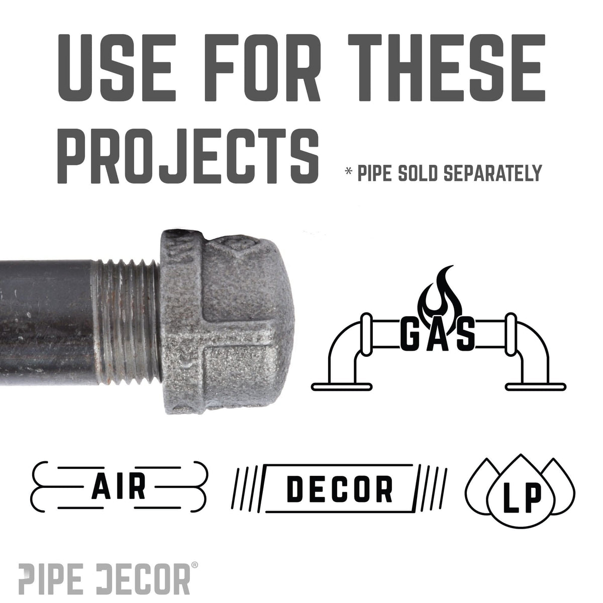 PIPE DECOR 3/8 in. black iron cap pipe fitting, view 5