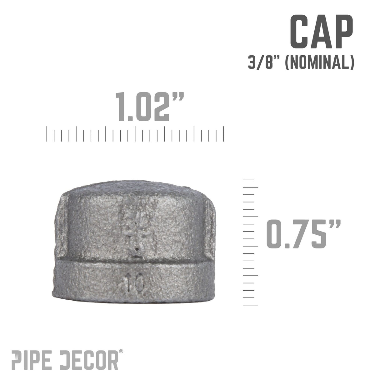 PIPE DECOR 3/8 in. black iron cap pipe fitting, view 2