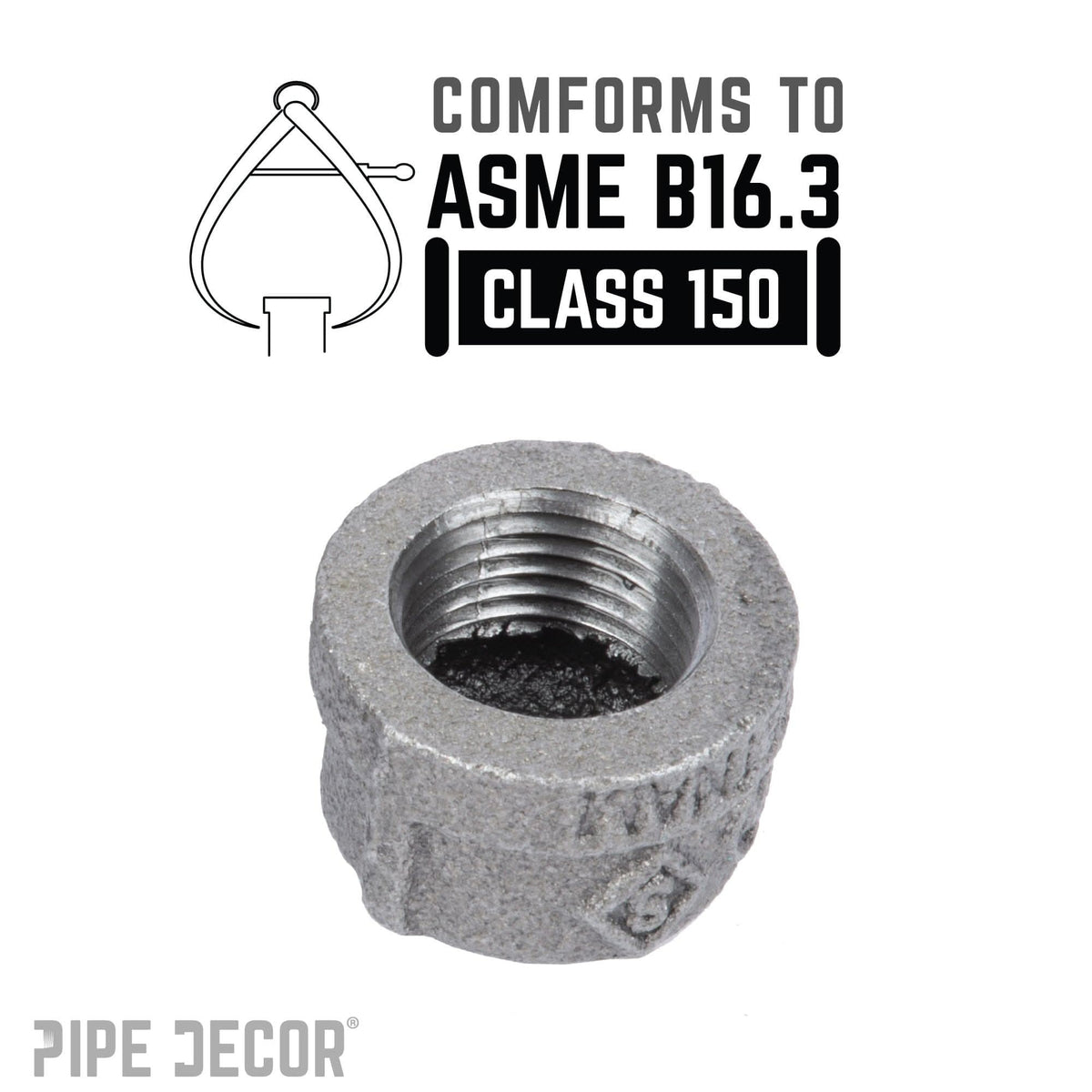 PIPE DECOR 3/8 in. black iron cap pipe fitting, view 4