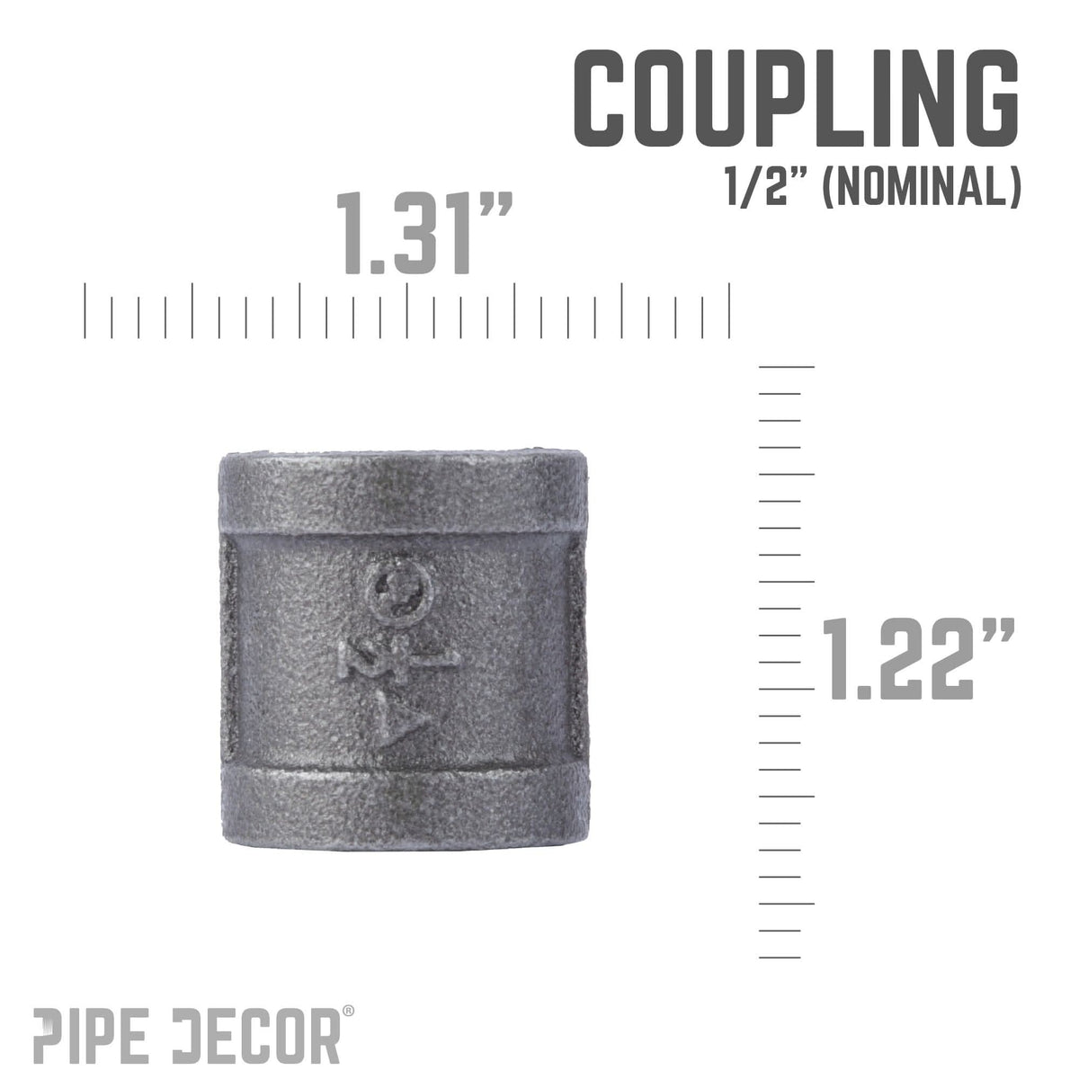 PIPE DECOR 1/2 in. black iron coupling pipe fitting, view 2