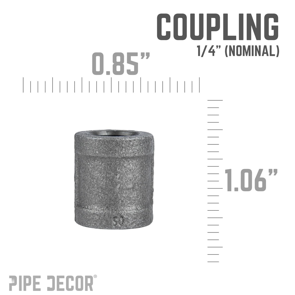 PIPE DECOR 1/4 in. black iron coupling pipe fitting, view 2