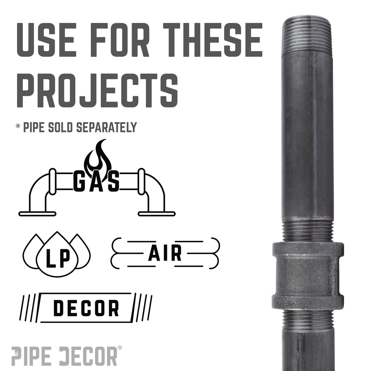 PIPE DECOR 1/4 in. black iron coupling pipe fitting, view 5