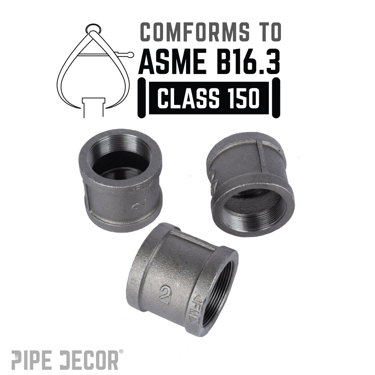 PIPE DECOR 2 in. black iron coupling pipe fitting, view 4