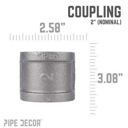 PIPE DECOR 2 in. black iron coupling pipe fitting, view 2
