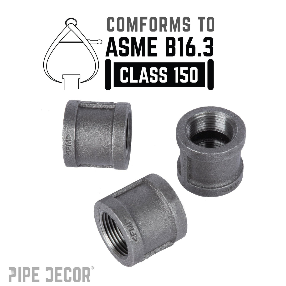 PIPE DECOR 3/4 in. black iron coupling pipe fitting, view 4