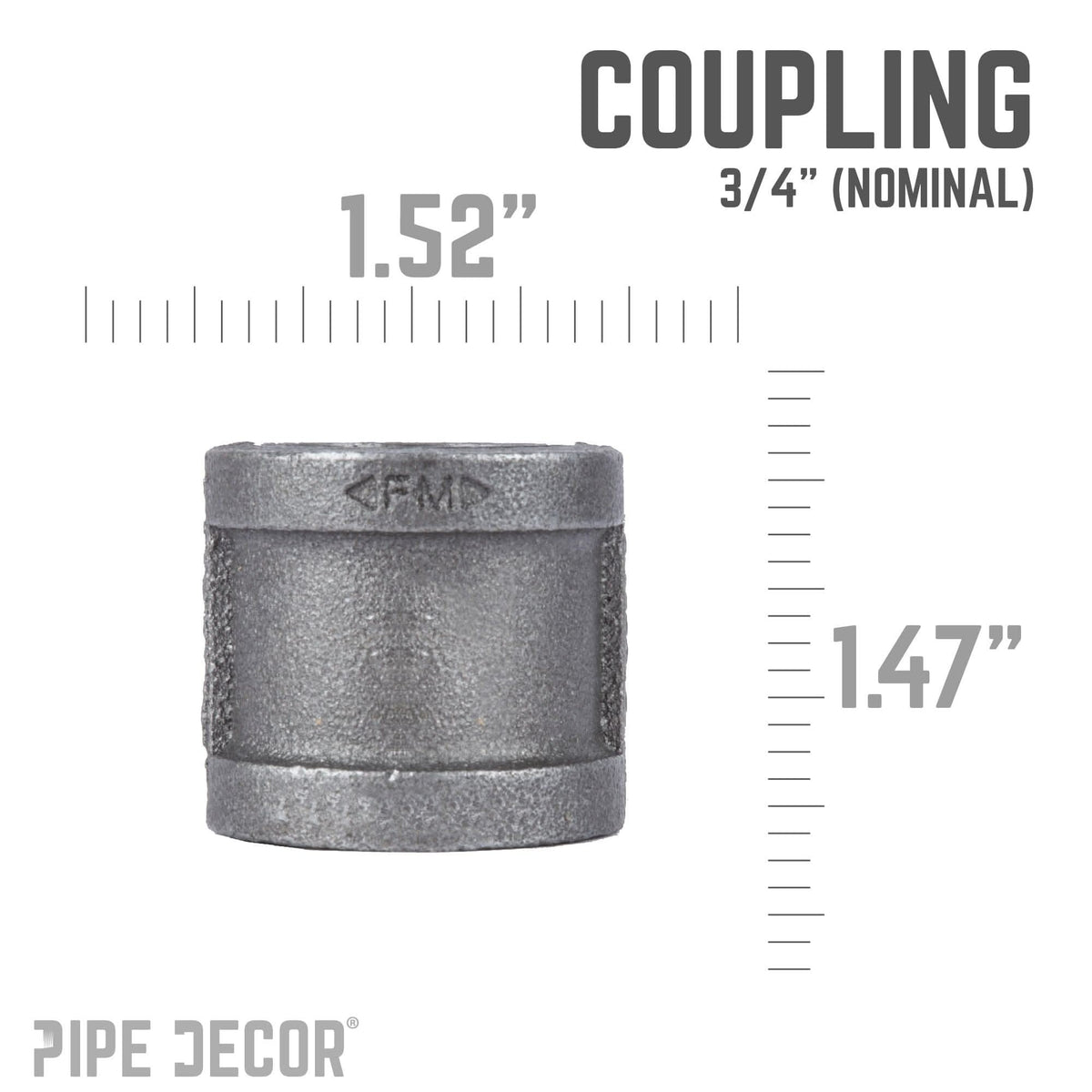 PIPE DECOR 3/4 in. black iron coupling pipe fitting, view 2