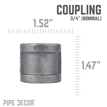 PIPE DECOR 3/4 in. black iron coupling pipe fitting, view 2