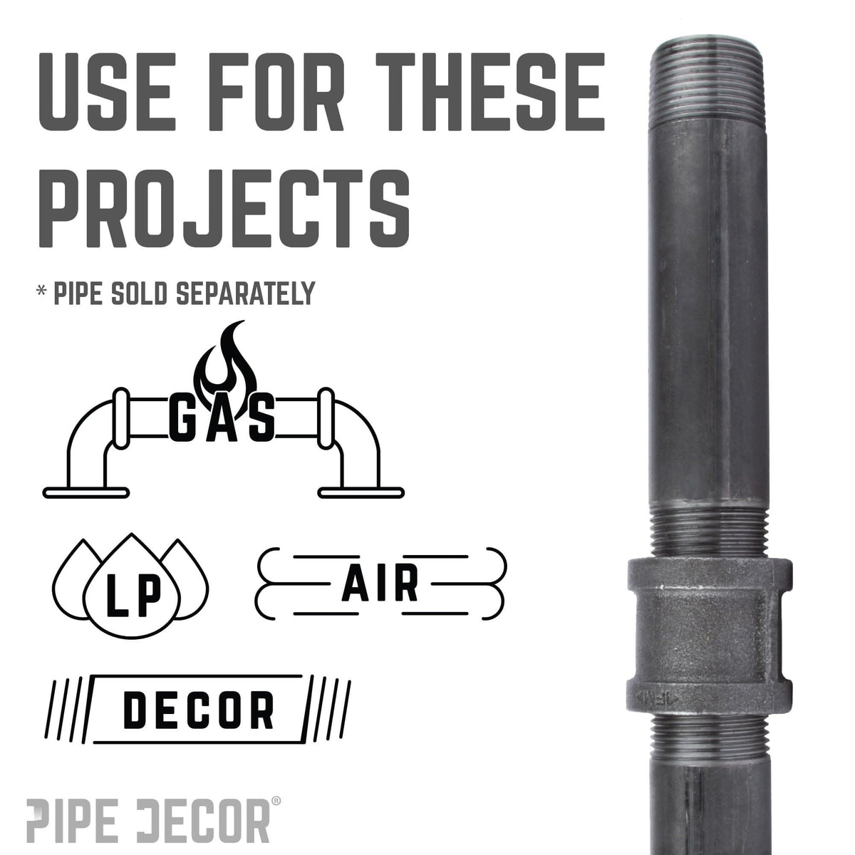 PIPE DECOR 3/4 in. black iron coupling pipe fitting, view 5