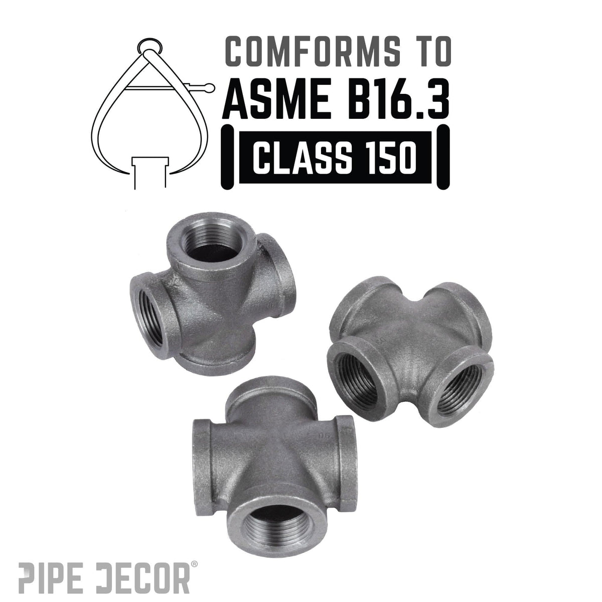 PIPE DECOR 1 in. black iron cross pipe fitting, view 4