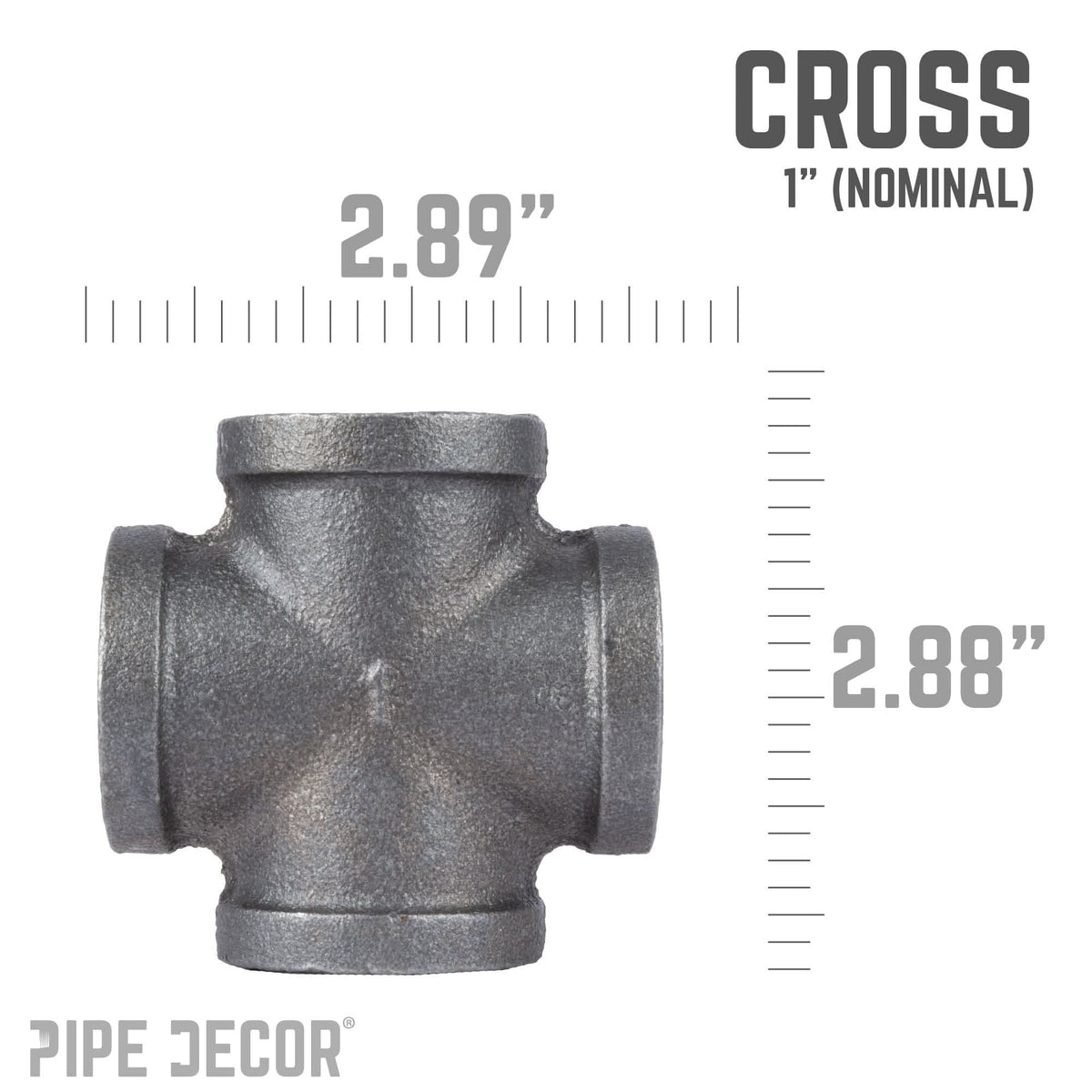 PIPE DECOR 1 in. black iron cross pipe fitting, view 2