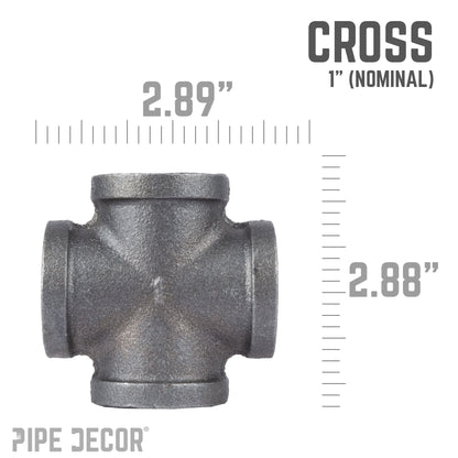 PIPE DECOR 1 in. black iron cross pipe fitting, view 2
