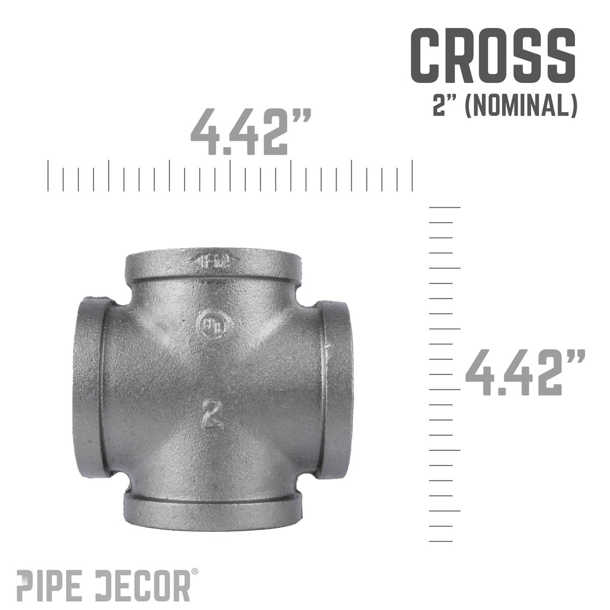 PIPE DECOR 2 in. black iron cross pipe fitting, view 2