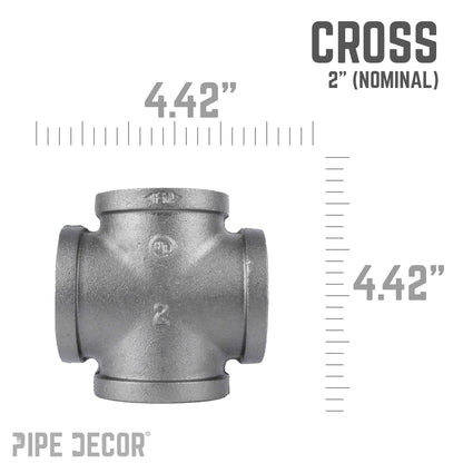 PIPE DECOR 2 in. black iron cross pipe fitting, view 2
