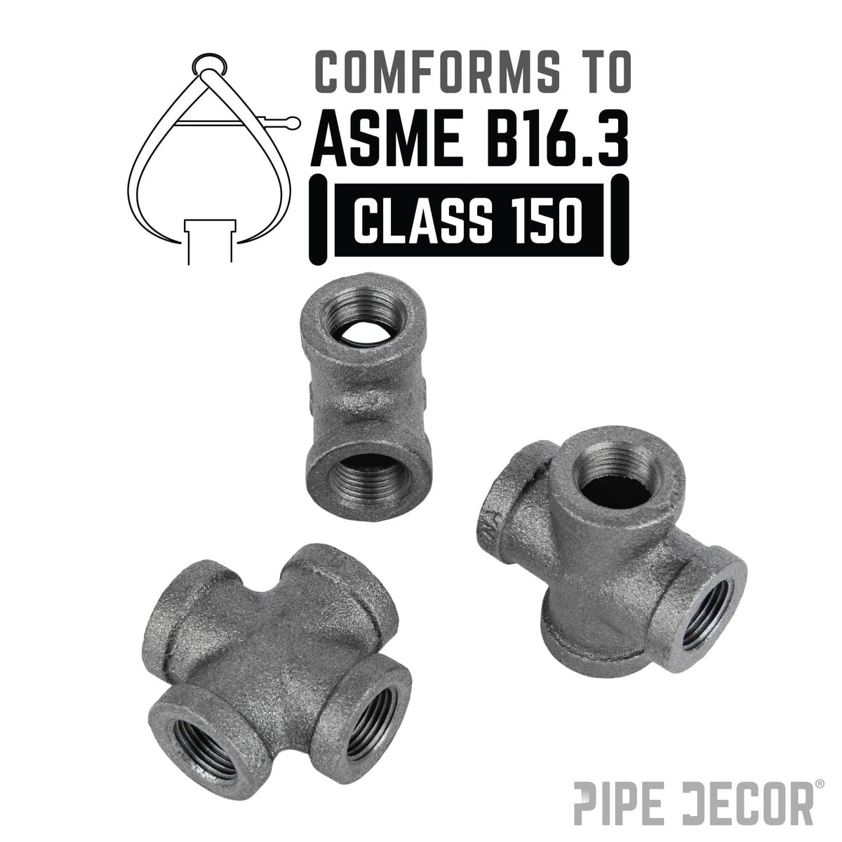 PIPE DECOR 3/8 in. black iron cross pipe fitting, view 4