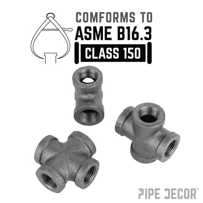 PIPE DECOR 3/8 in. black iron cross pipe fitting, view 4